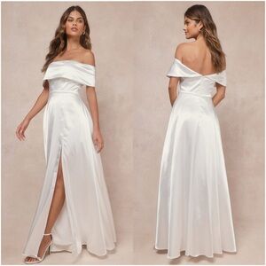 Lulu's Elegant Off-Shoulder White Maxi Dress